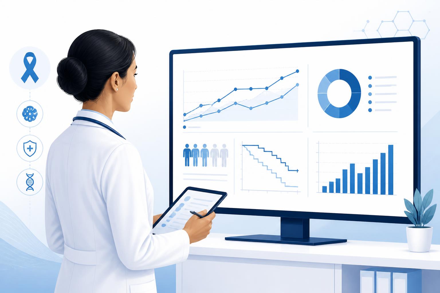 Clinician reviewing a patient outcomes dashboard